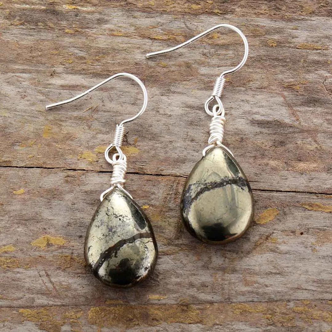 Pyrite Teardrop Earrings - DKLOR -  -  