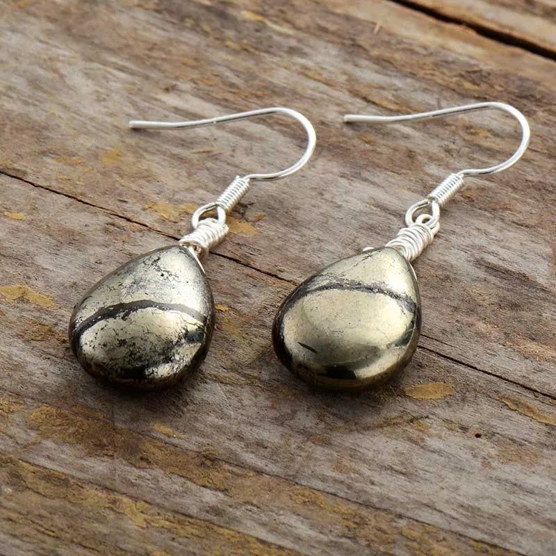 Pyrite Teardrop Earrings - DKLOR -  -  