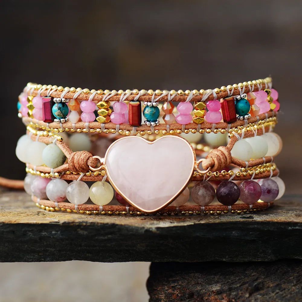 Romantic Pink Leather Wrap Bracelets - DKLOR -  -  