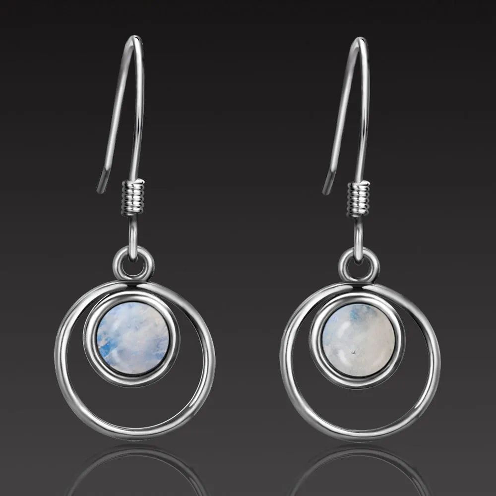 Round Natural Moonstone Drop Earrings - DKLOR -  -  