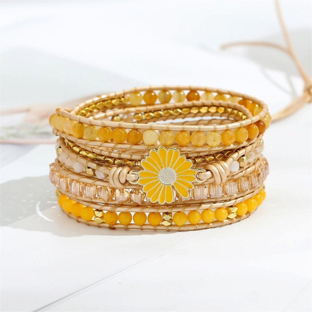 Sunflower Daisy Charm Yellow Stone Bracelet - DKLOR -  -  