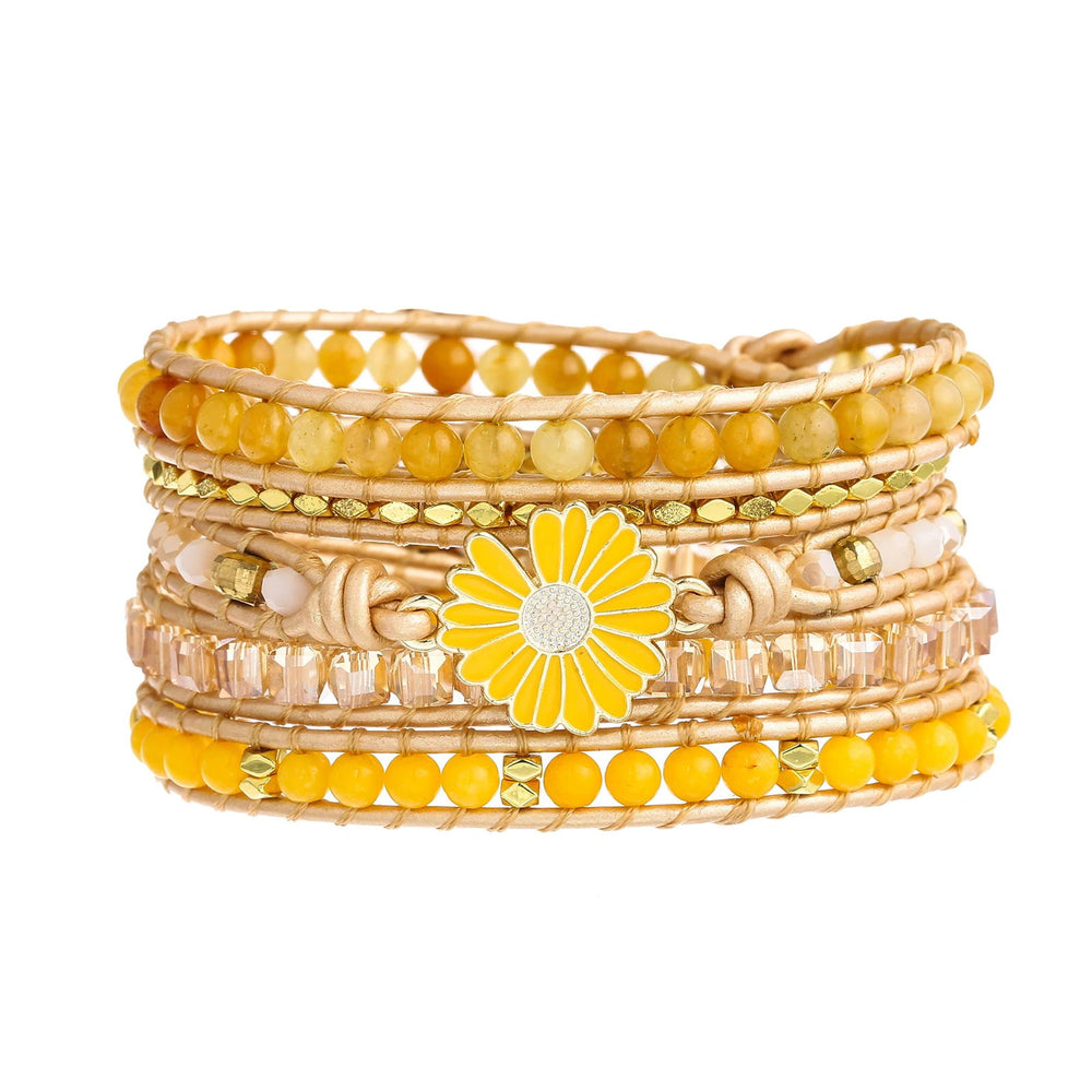 Sunflower Daisy Charm Yellow Stone Bracelet - DKLOR -  -  