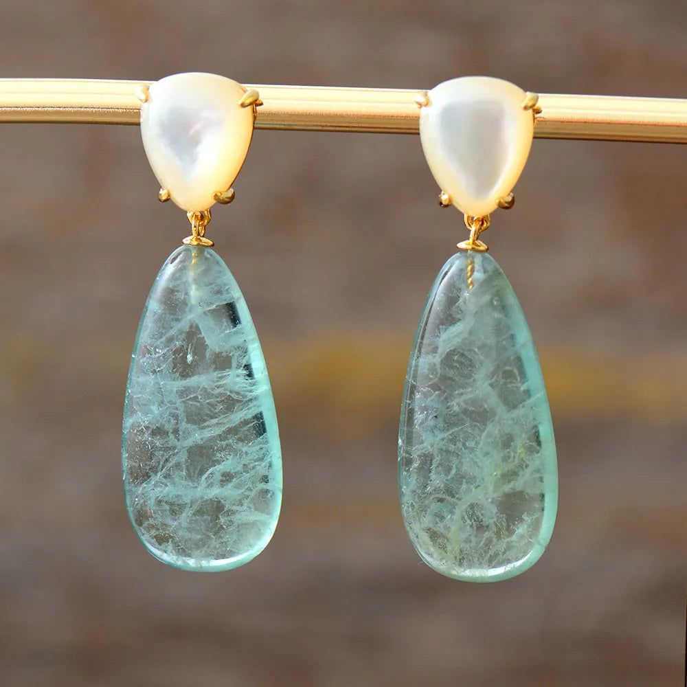 Teardrop Green Fluorite Earrings - DKLOR -  -  