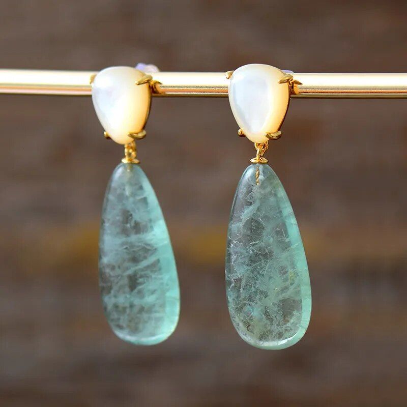 Teardrop Green Fluorite Earrings - DKLOR -  -  