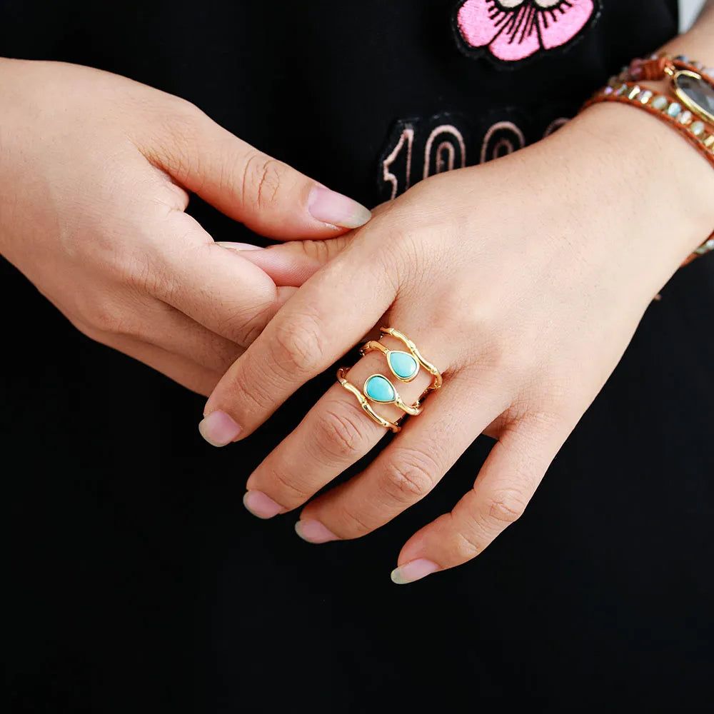 The Gold Plated Turquoises Ring - DKLOR -  -  