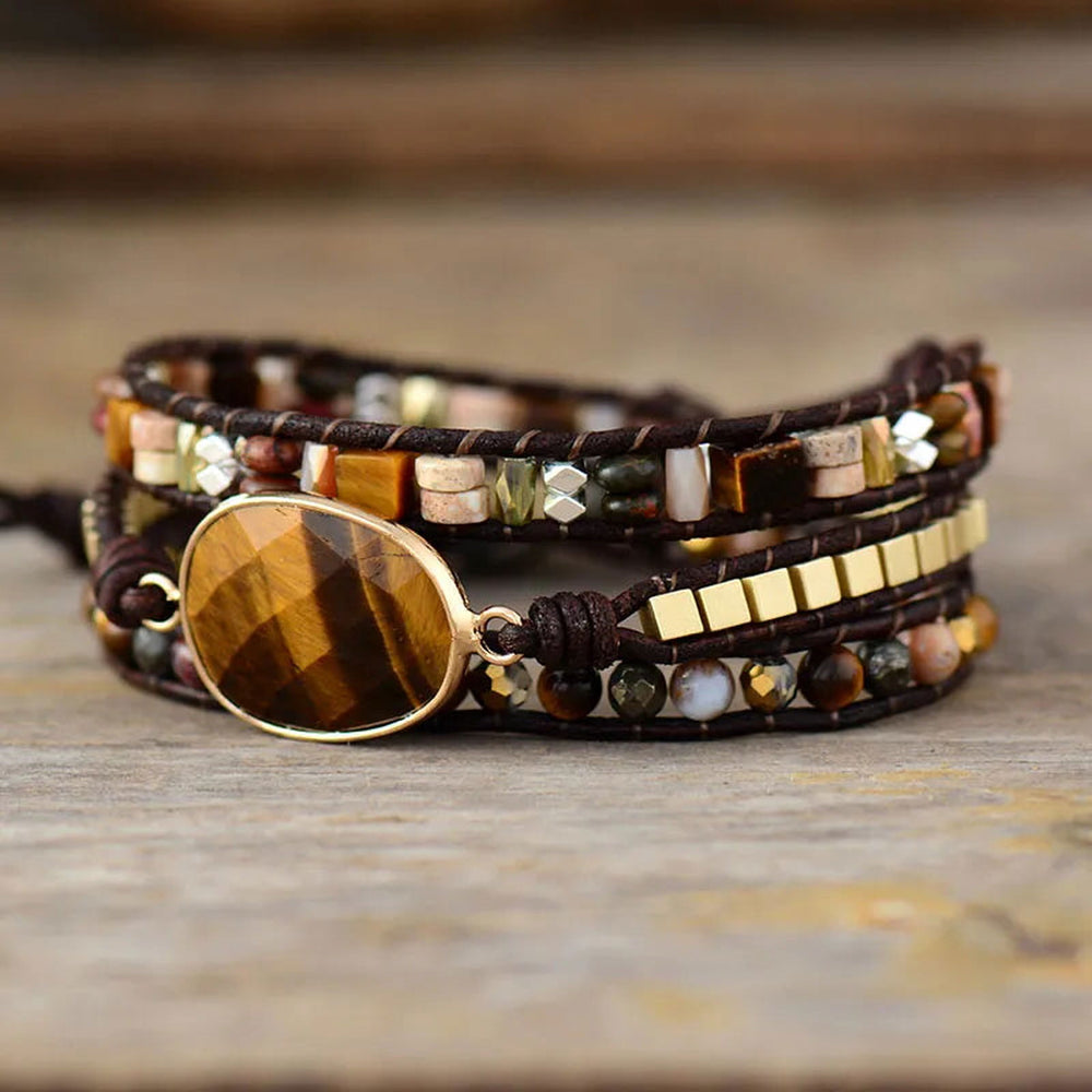 Tiger Eye Stone Leather Bracelet - DKLOR -  -  