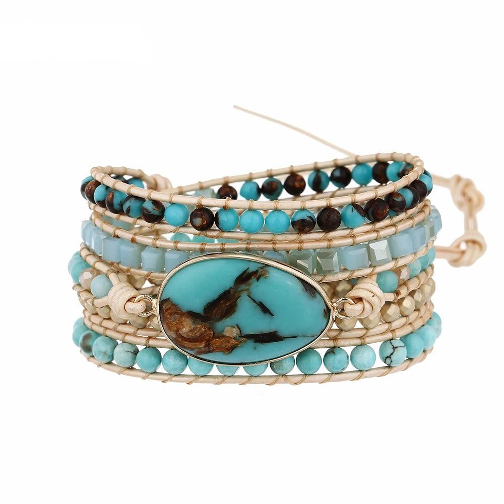 Turquoise & Gold Beaded Bracelet - DKLOR -  -  