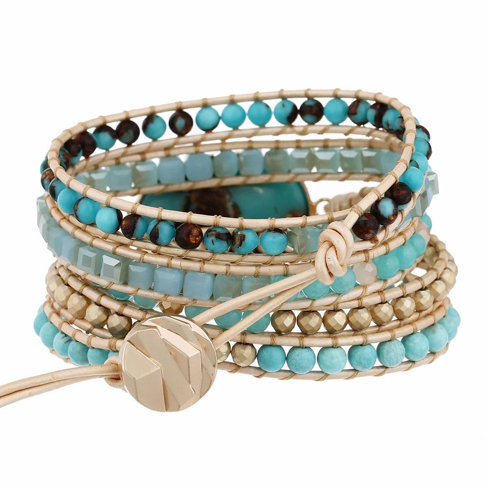 Turquoise & Gold Beaded Bracelet - DKLOR -  -  