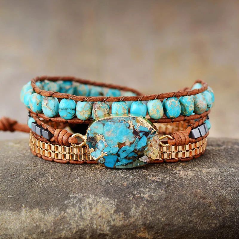 Turquoise Luxe Stone Wrap Bracelet - DKLOR -  -  