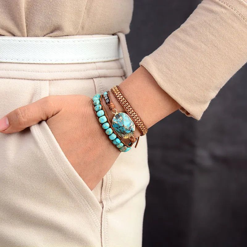 Turquoise Luxe Stone Wrap Bracelet - DKLOR -  -  