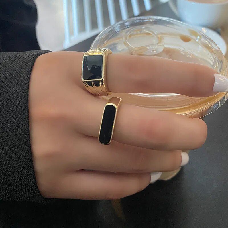 Vintage Black Square Ring Collection - DKLOR -  -  